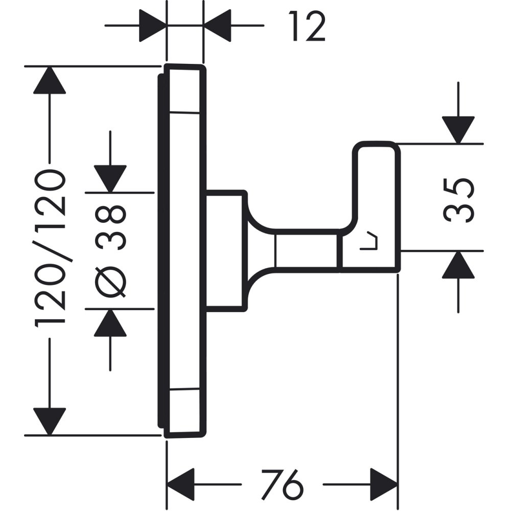 Запорный вентиль переключатель потоков AXOR Citterio E Trio/Quattro размером 120 мм для скрытого монтажа хром  36772000