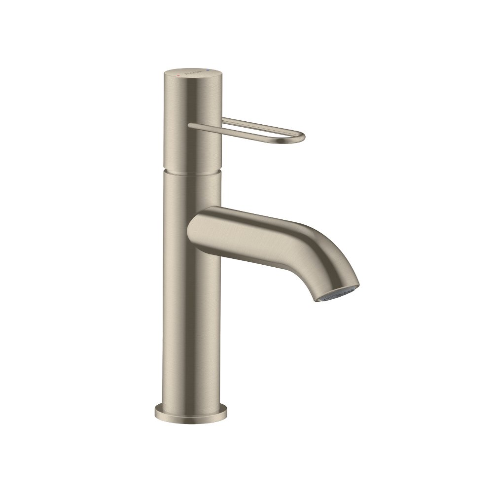 Смеситель AXOR Uno для раковины с высотой излива 100 мм с рукояткой петлей с неперекрываемым сливным набором шлифованный никель  38026820