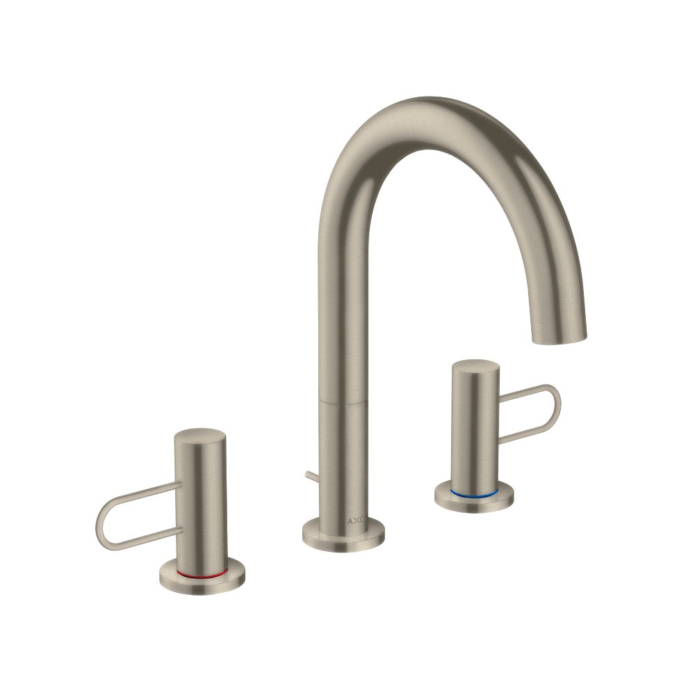Смеситель AXOR Uno для раковины с высотой излива 200 мм на 3 отверстия с рукояткой петлей со сливным гарнитуром шлифованный никель  38054820
