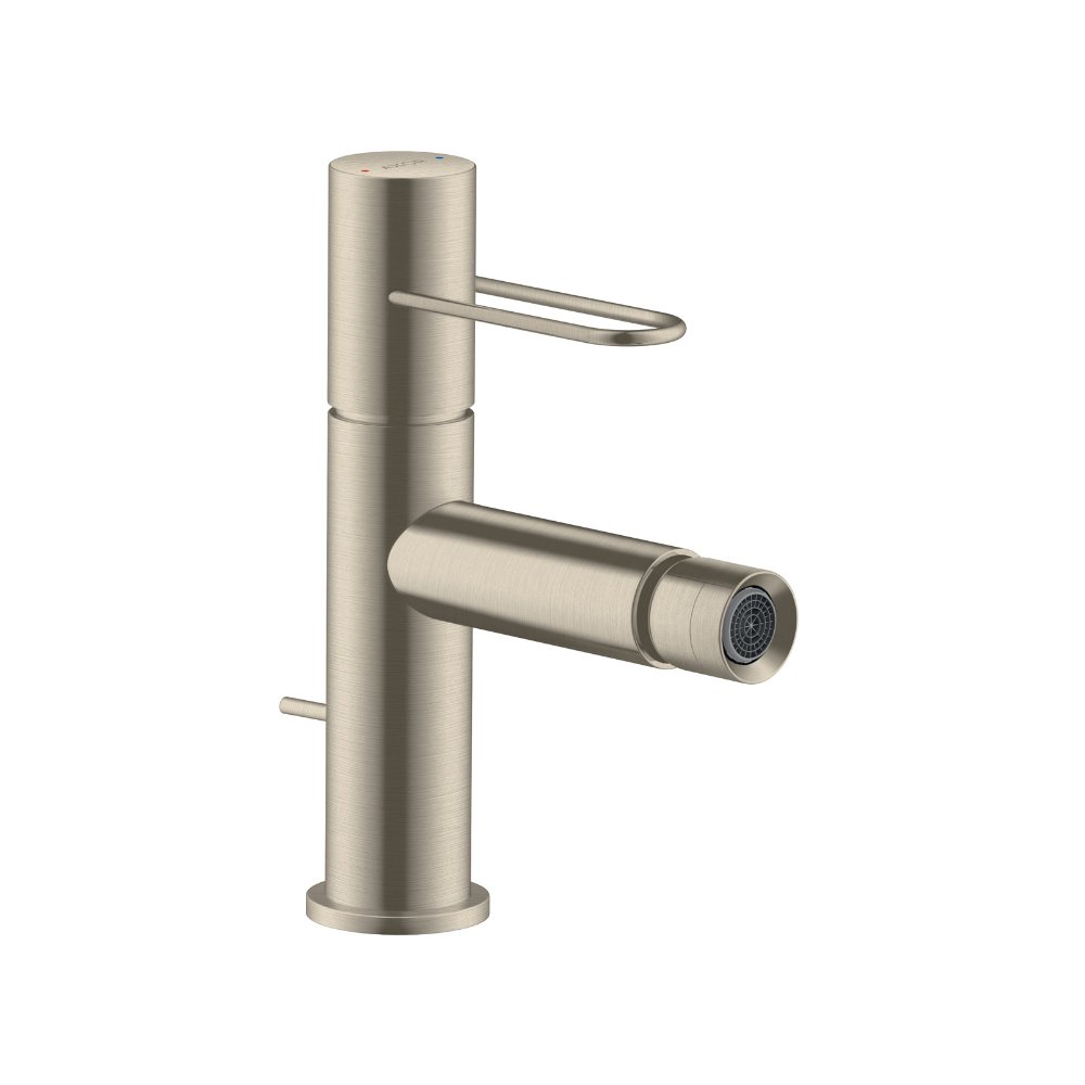 Смеситель для биде AXOR Uno с рукояткой петлей со сливным гарнитуром шлифованный никель  38211820