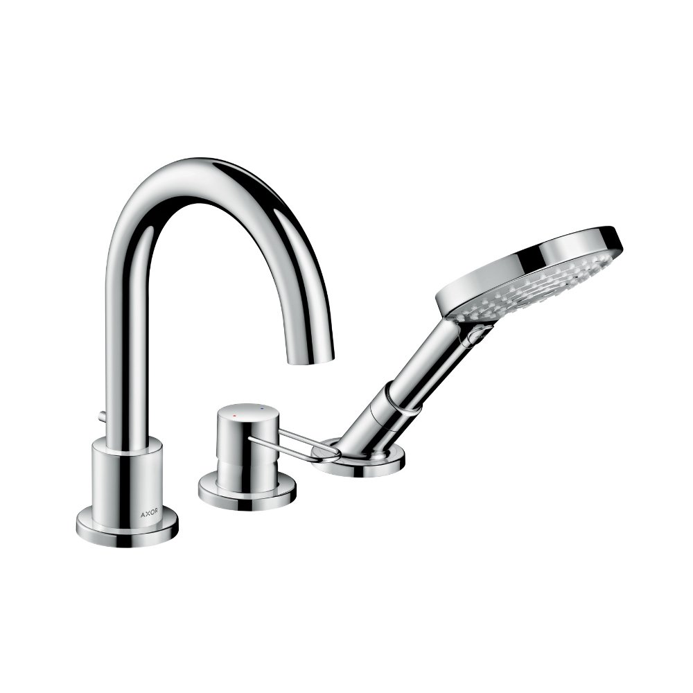 Смеситель AXOR Uno на край ванны на 3 отверстия с рукояткой петлей шлифованный никель  38436000