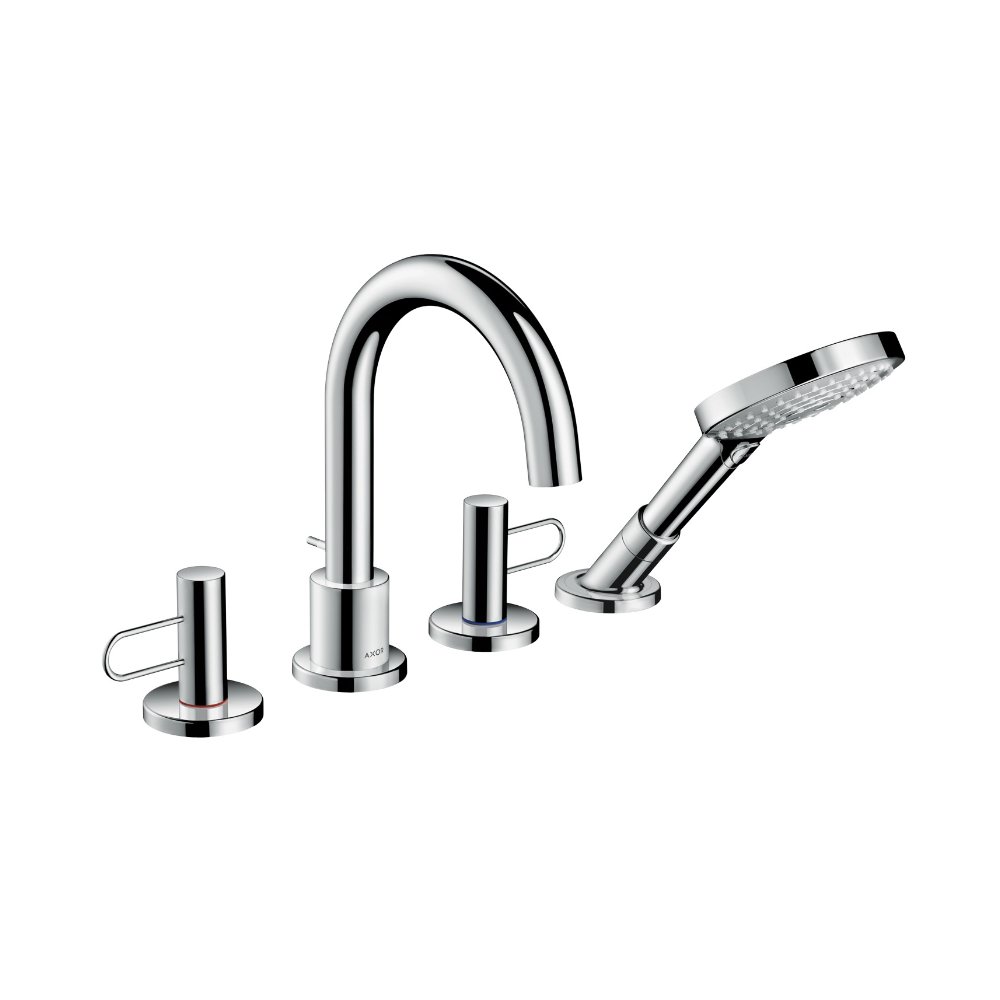 Смеситель AXOR Uno на край ванны на 4 отверстия с рукояткой петлей шлифованный никель  38445000