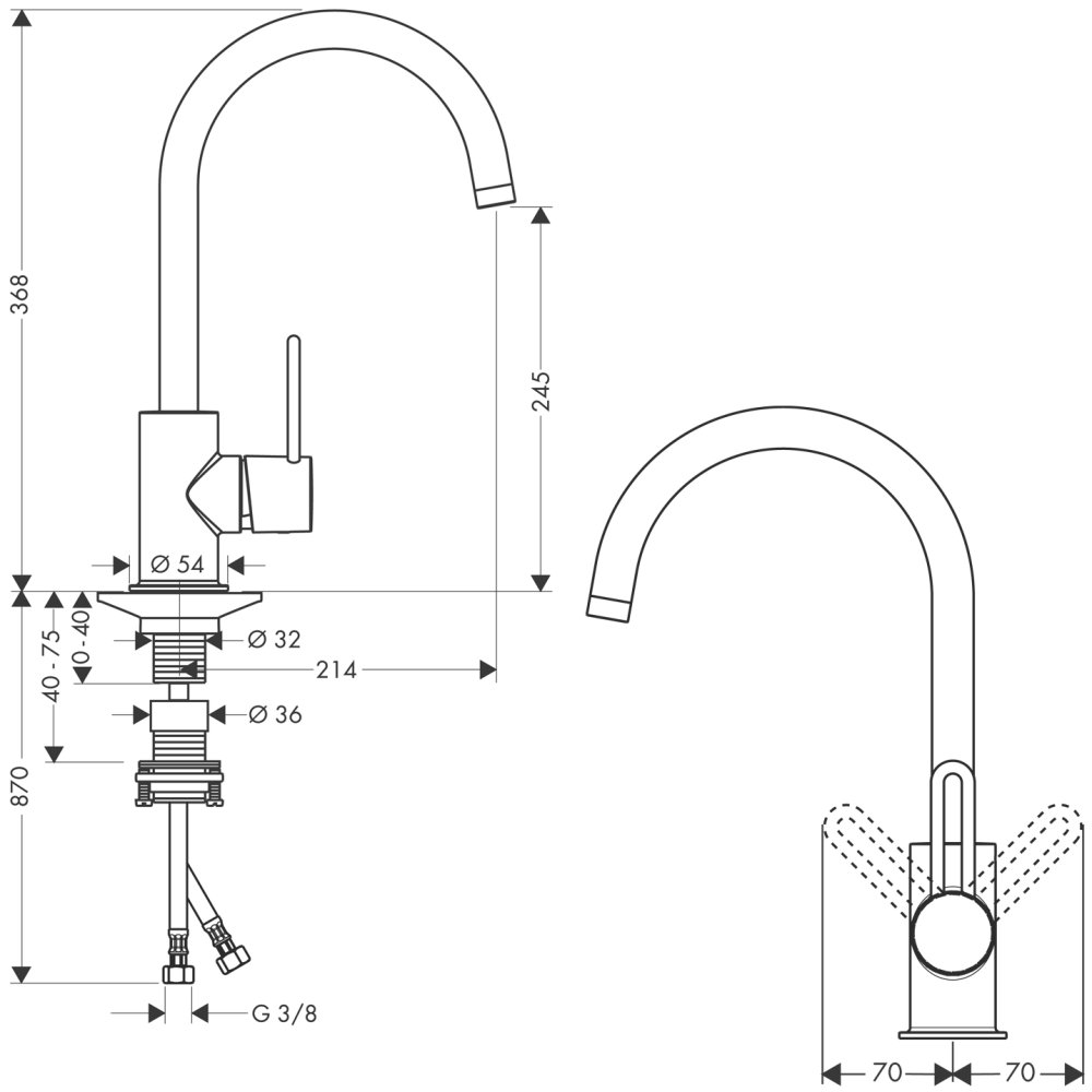 Смеситель для кухни AXOR Uno 1/2  нержавеющая сталь  38830800