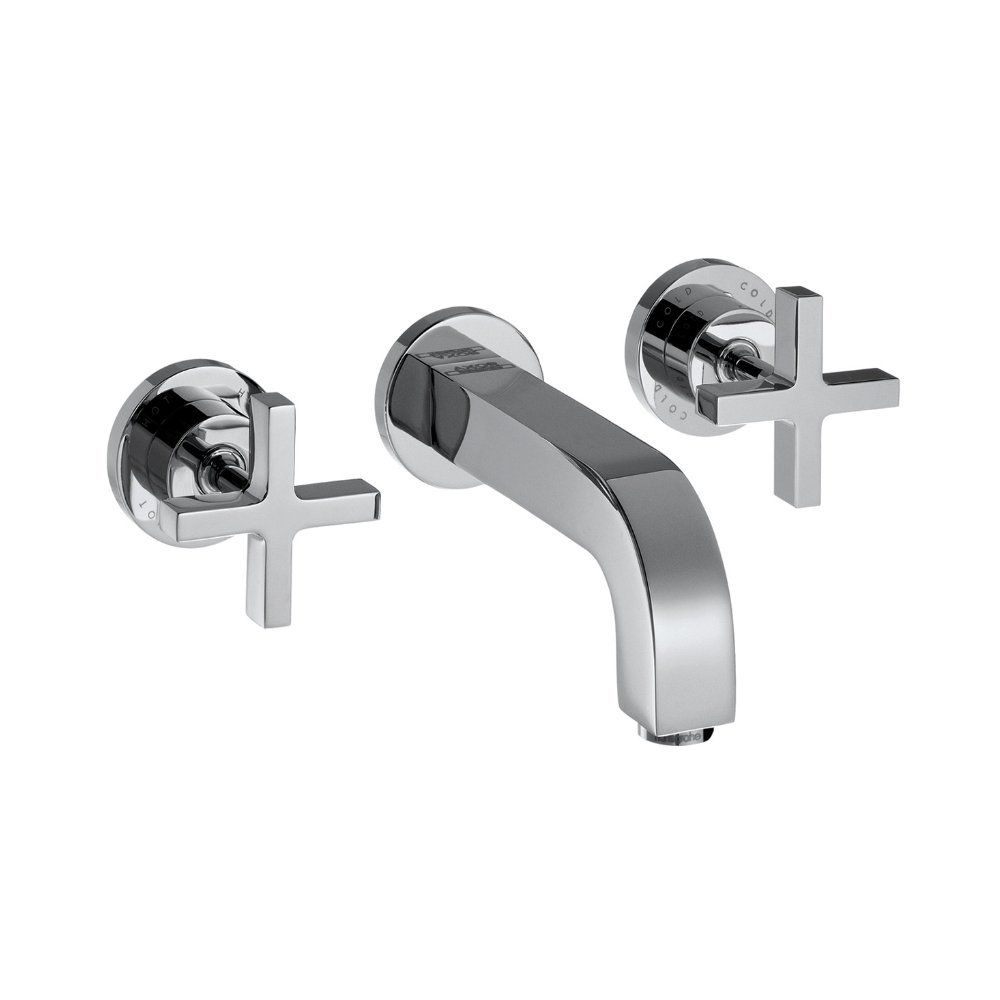 Смеситель AXOR Citterio для раковины на 3 отверстия с крестовыми рукоятками розетками и изливом 222 мм настенный монтаж и для скрытого монтажа хром  39313000