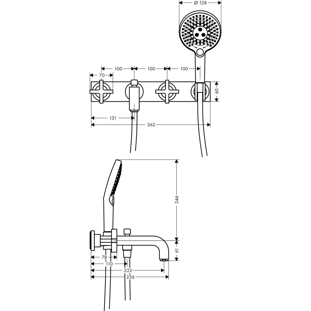 Смеситель для ванны AXOR Citterio на 3 отверстия с крестовыми рукоятками и панелью 1/2  хром  39441000