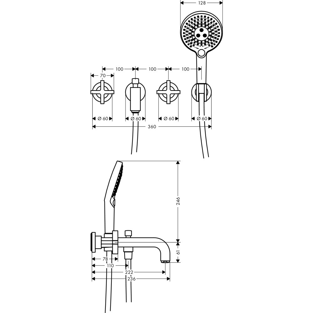 Смеситель для ванны AXOR Citterio на 3 отверстия с крестовыми рукоятками 1/2  хром  39447000