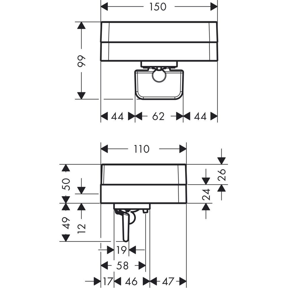 Дозатор для жидкого мыла AXOR Universal Accessories с полочкой 150 мм для настенного монтажа и монтажа на рейлинге объем 180мл хром  42819000