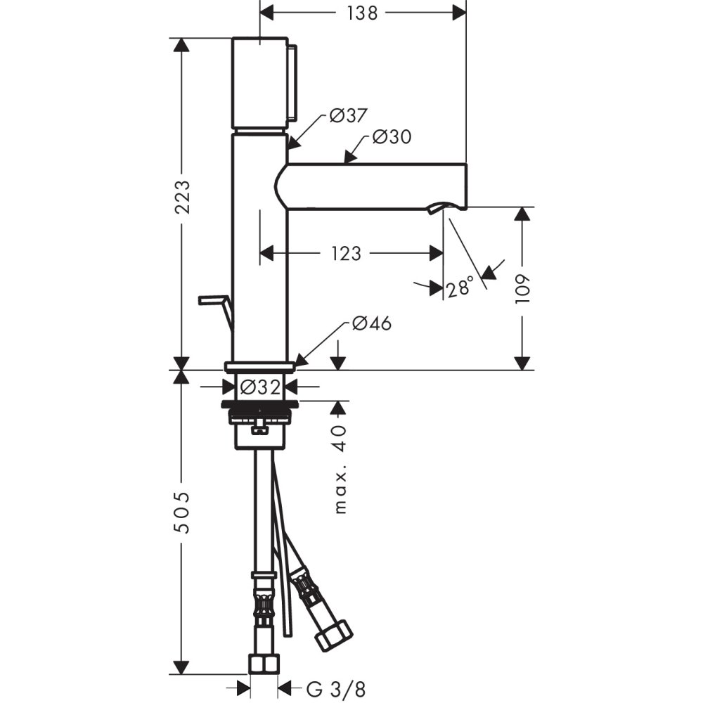 Смеситель AXOR Uno для раковины с высотой излива 110 мм Select со сливным гарнитуром хром  45010000