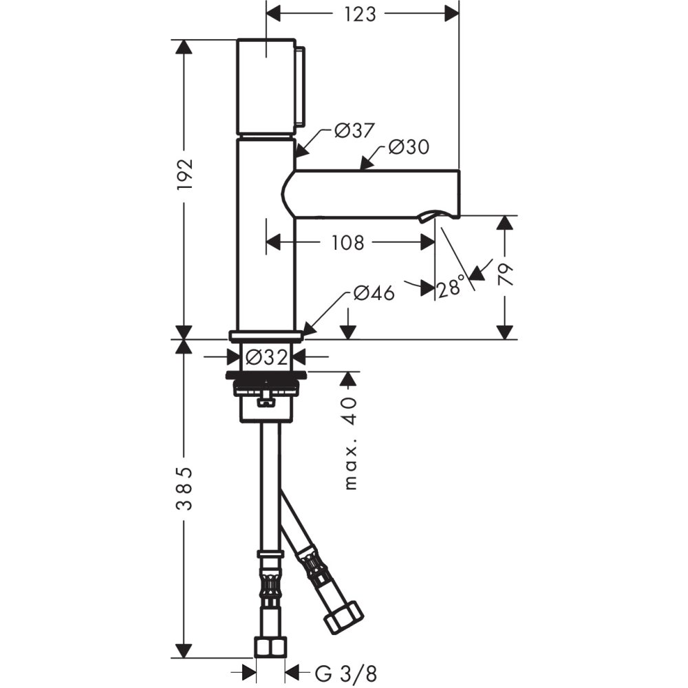 Смеситель AXOR Uno для раковины с высотой излива 80 мм Select с незапираемым сливным набором шлифованный никель  45015000