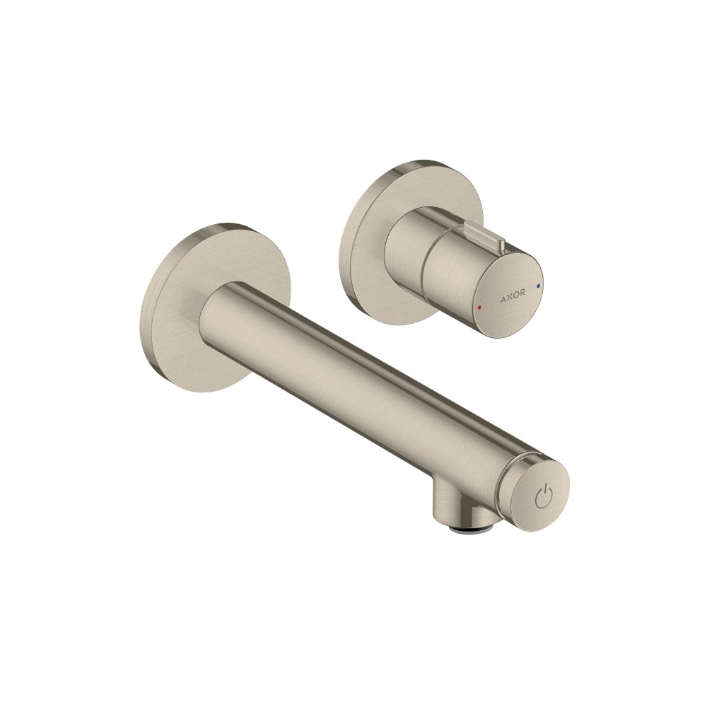 Смеситель AXOR Uno для раковины с высотой излива 165 мм Select с незапираемым сливным набором настенный монтаж и для скрытого монтажа шлифованный никель  45112820