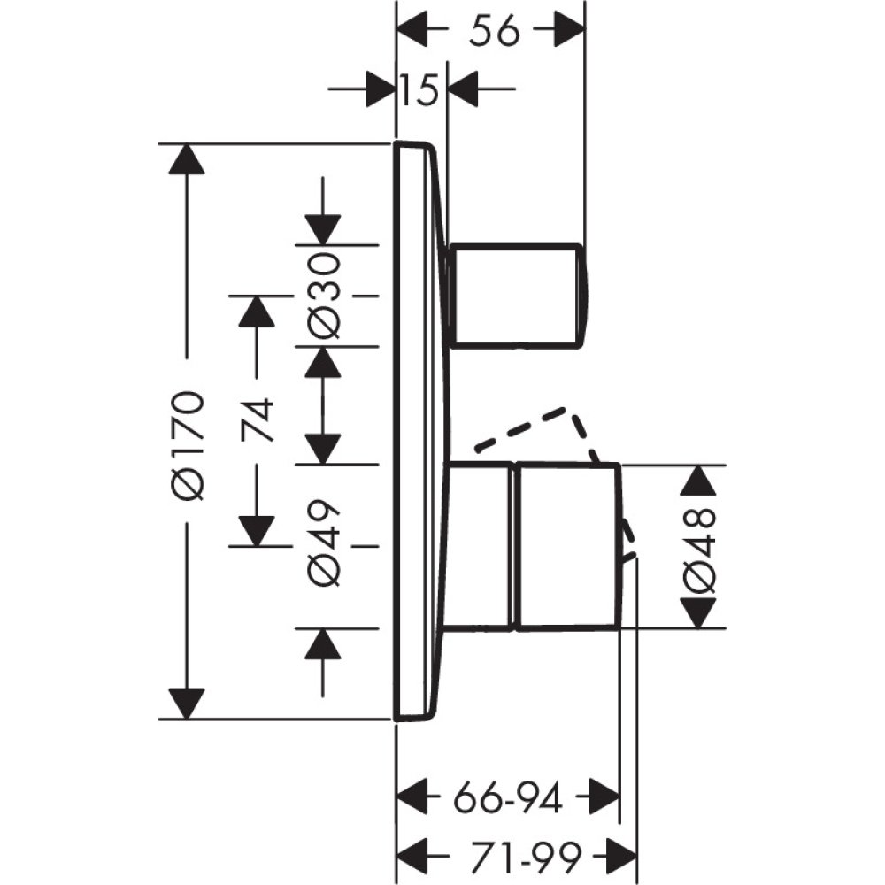 Смеситель для ванны AXOR Uno с рукояткой zero для скрытого монтажа хром  45405000