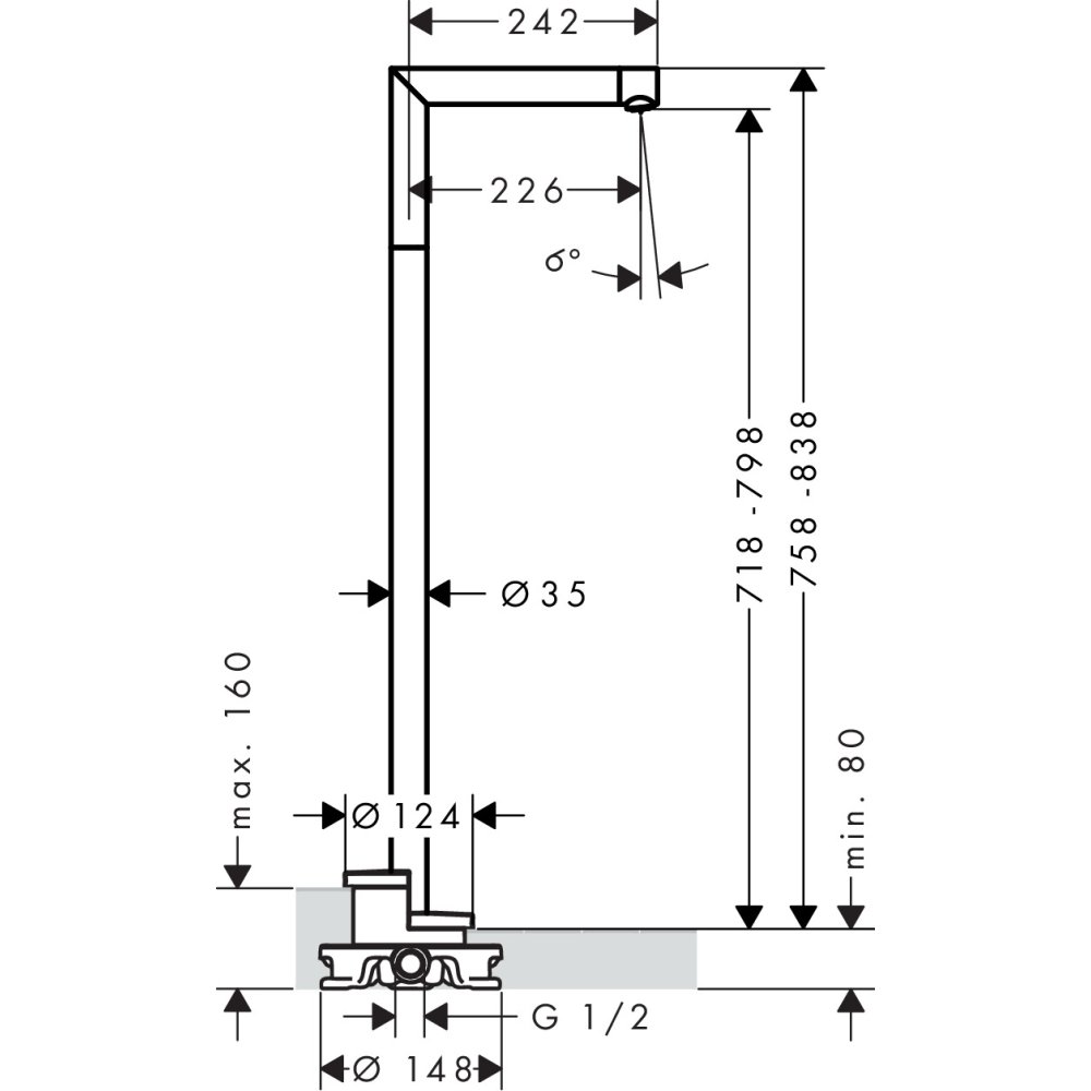 Излив на ванну напольный AXOR Uno хром  45412000