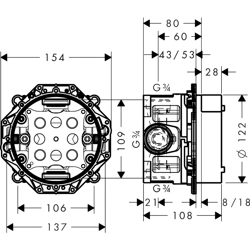 Скрытая часть AXOR iBox universal с запорным блоком 01750180