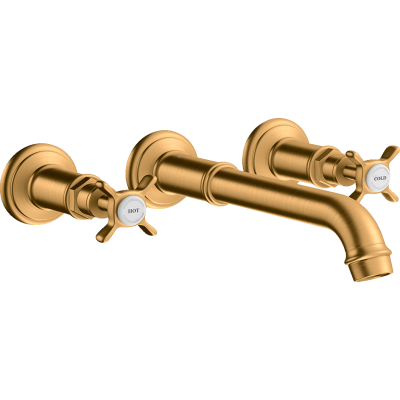 Смеситель для раковины Axor Montreux, на 3 отверстия, скрытого монтажа, с изливом 165-225 мм, с крестообразными рукоятками, 16532250, шлифованное золото