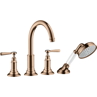 Смеситель для ванны Axor Montreux, на 4 отверстия, монтаж на плитку, с рычаговыми рукоятками, 16554300, полированное красное золото 