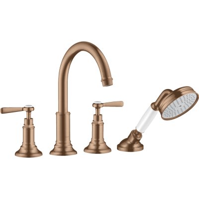 Смеситель для ванны Axor Montreux, на 4 отверстия, монтаж на плитку, с рычаговыми рукоятками, 16554310, шлифованное красное золото