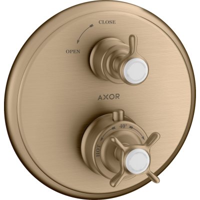 Термостат Axor Montreux Ecostat E, с запорным вентилем, с крестообразной рукояткой, 16800140, шлифованная бронза