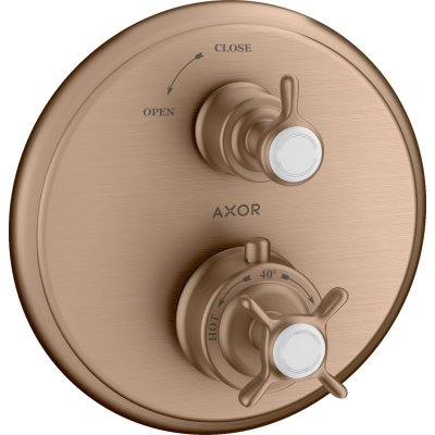 Термостат Axor Montreux Ecostat E, с запорным вентилем, с крестообразной рукояткой, 16800310, шлифованное красное золото