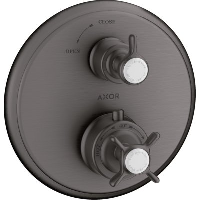 Термостат Axor Montreux Ecostat E, с запорным вентилем, с крестообразной рукояткой, 16800340, шлифованный черный хром 