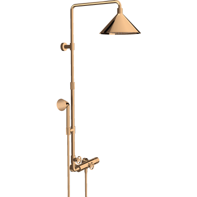 Душевая система Axor Showerpipe Front SHP, с термостатом и верхним душем, 240, 2 jet, 26020130, полированная бронза