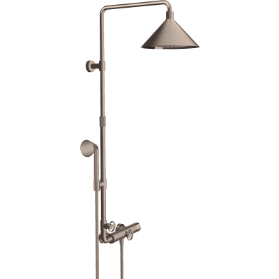 Душевая система Axor Showerpipe Front SHP, с термостатом и верхним душем, 240, 2 jet, 26020820, шлифованный никель