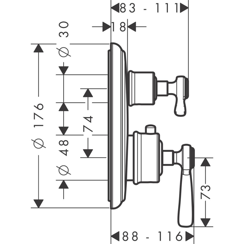 Термостат AXOR Carlton запорный вентиль переключатель потоков с крестовой рукояткой для скрытого монтажа хром  16821820