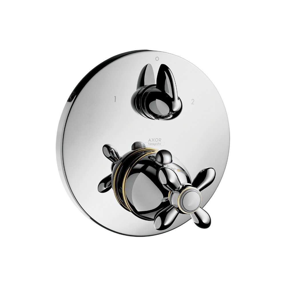 Термостат AXOR Carlton запорный вентиль переключатель потоков с крестовой рукояткой для скрытого монтажа хром и золото  17725000