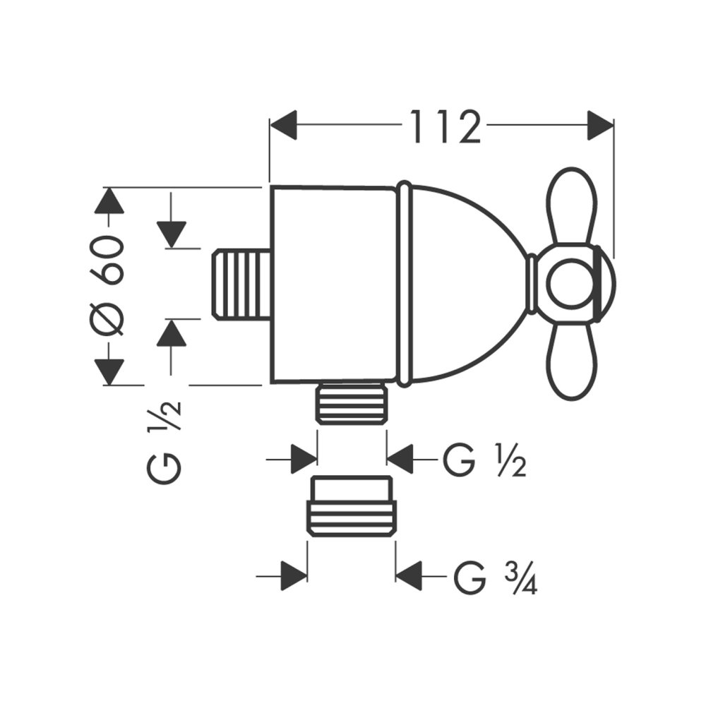 AXOR Carlton Fixfit Stop шланговое подсоединение с крестовой рукояткой 1/2  хром и золото  17883000