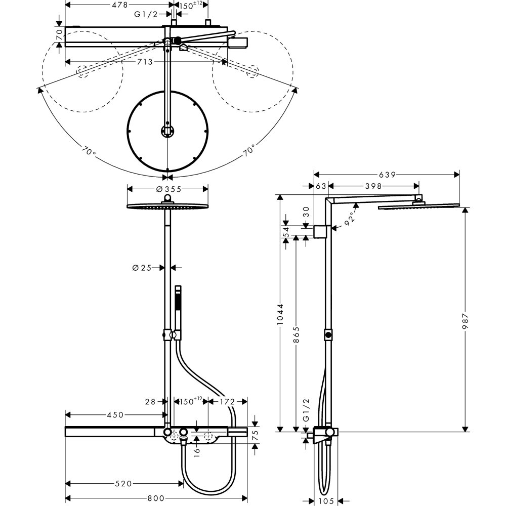 AXOR Citterio Showerpipe с однорычажным смесителем и верхним душем 1/2  хром  27984820