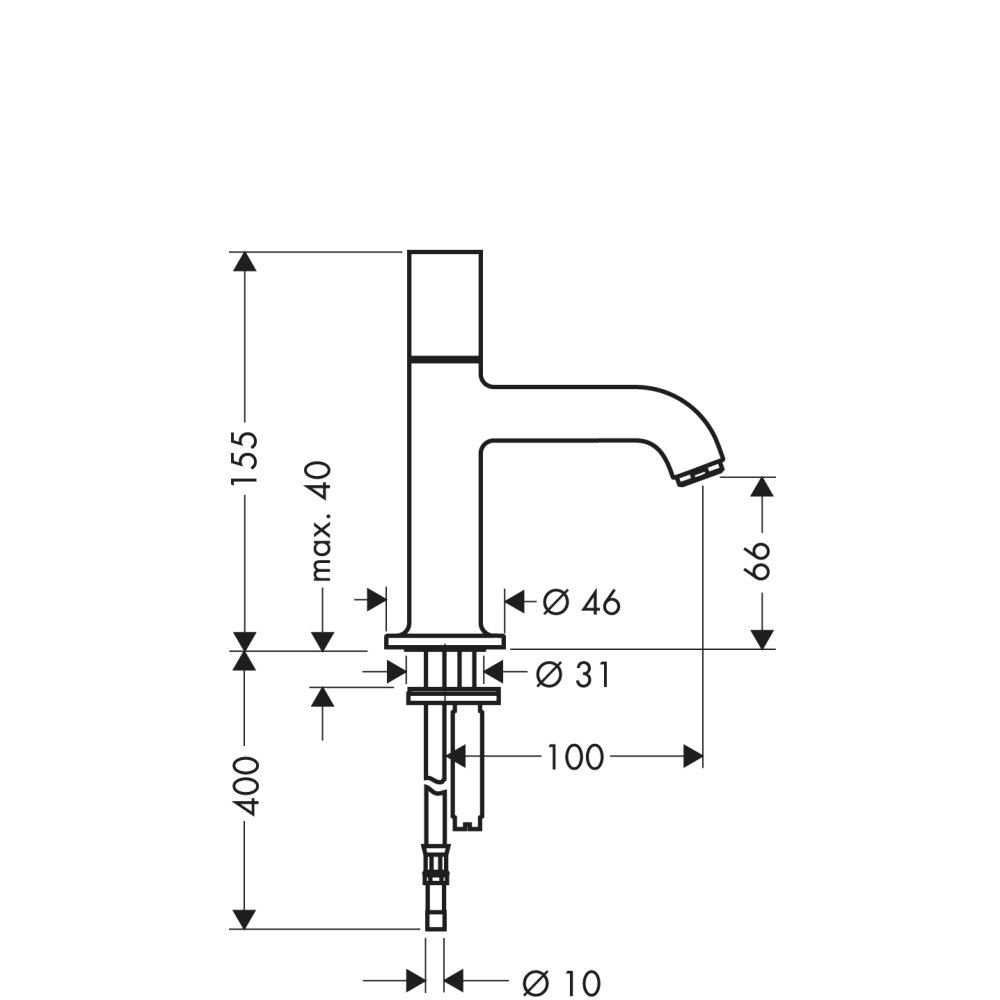 Кран AXOR Uno 1/2  без сливного набора хром  38130000