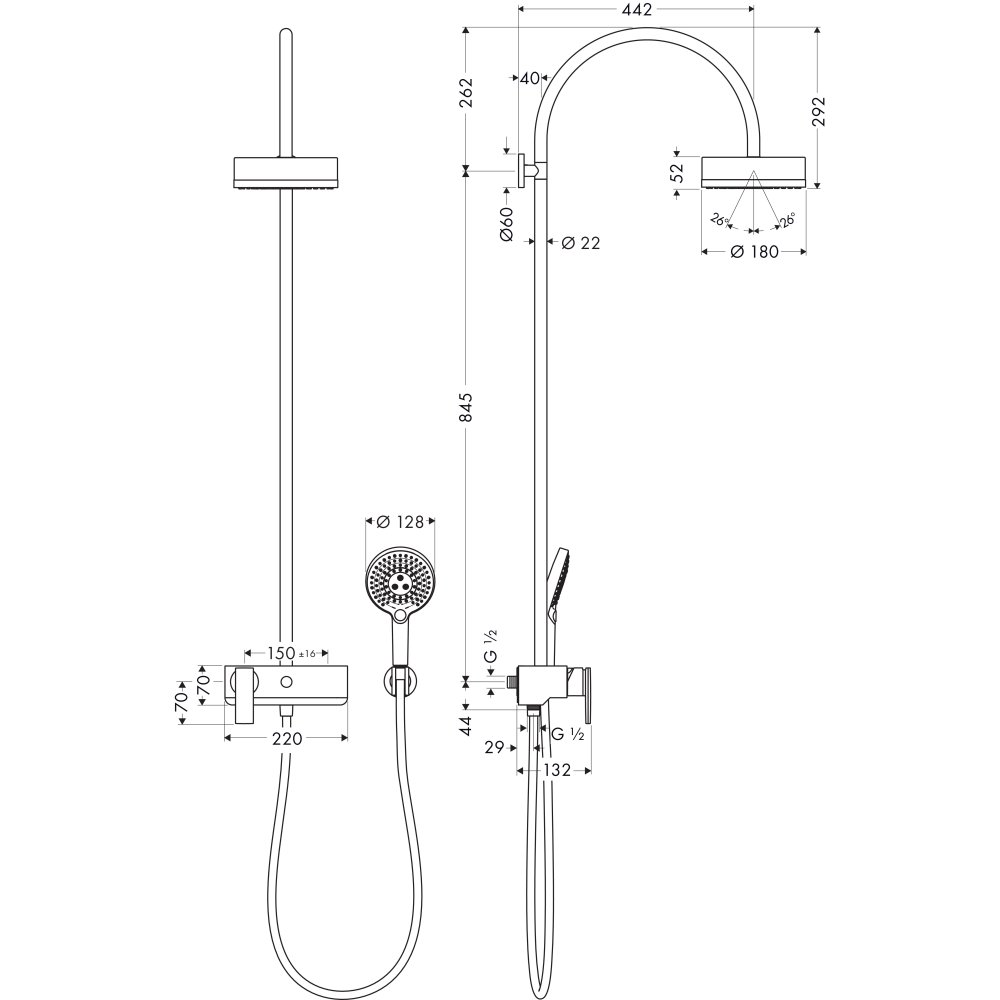 AXOR Citterio Showerpipe с термостатом и верхним душем 1/2  хром  39620000