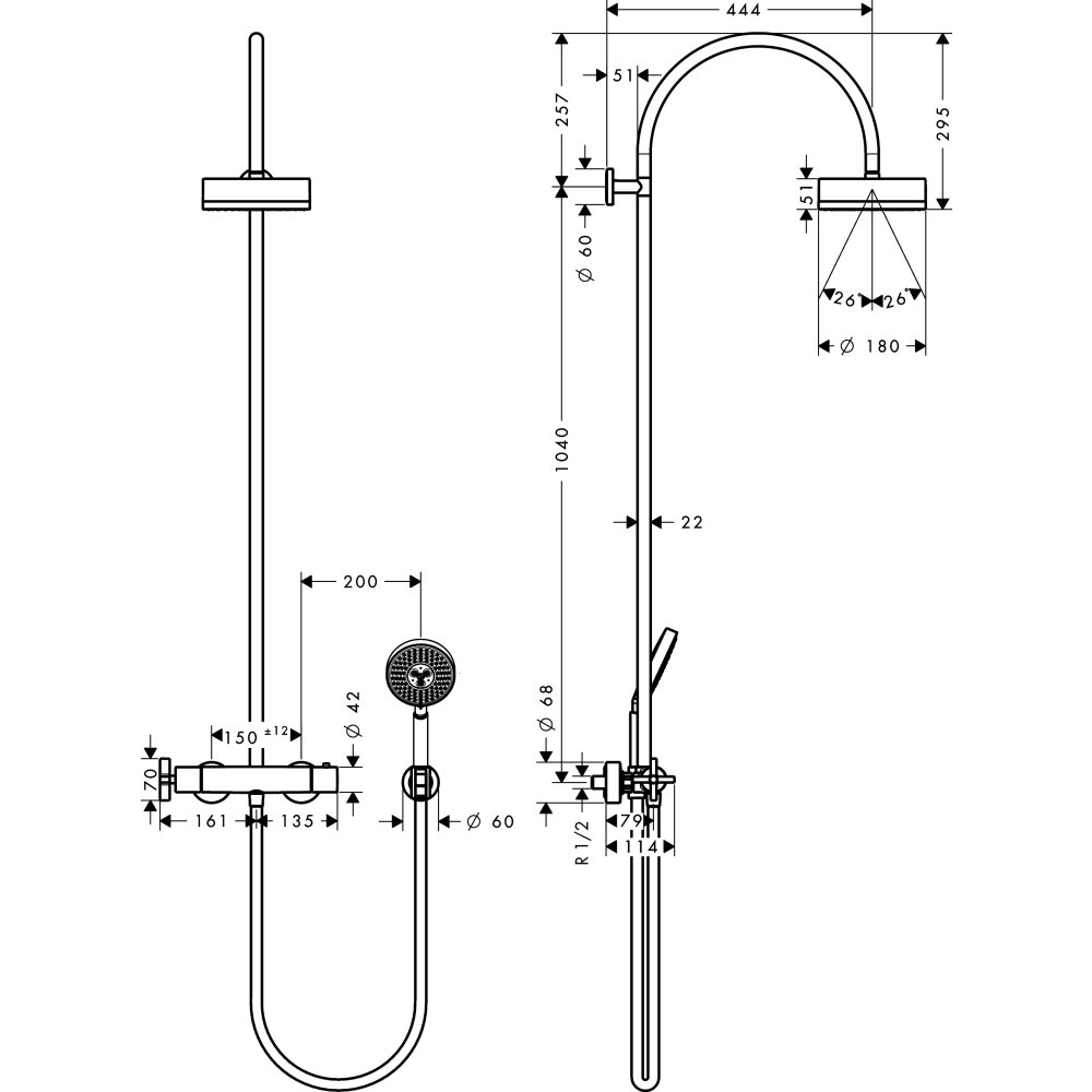 AXOR Montreux Showerpipe с термостатом и верхним душем 1jet хром  39670000